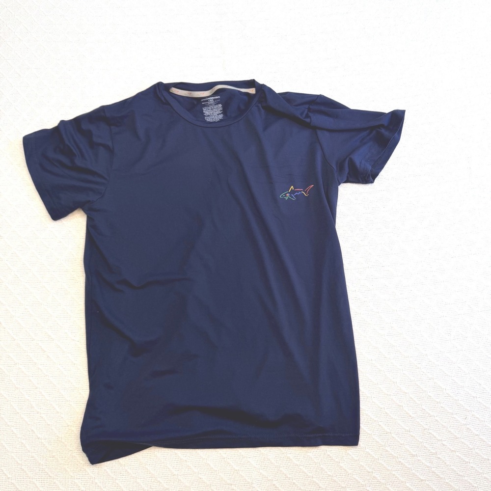 Greg Norman Mens Navy Blue Shark Logo Performance Golf T-Shirt Size Large